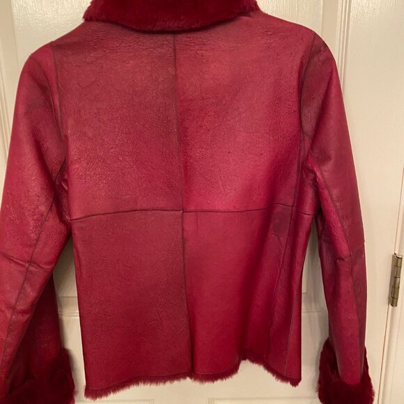 Deep Red Leather and faux fur lining Jacket  Sz Med - Picture 3 of 4